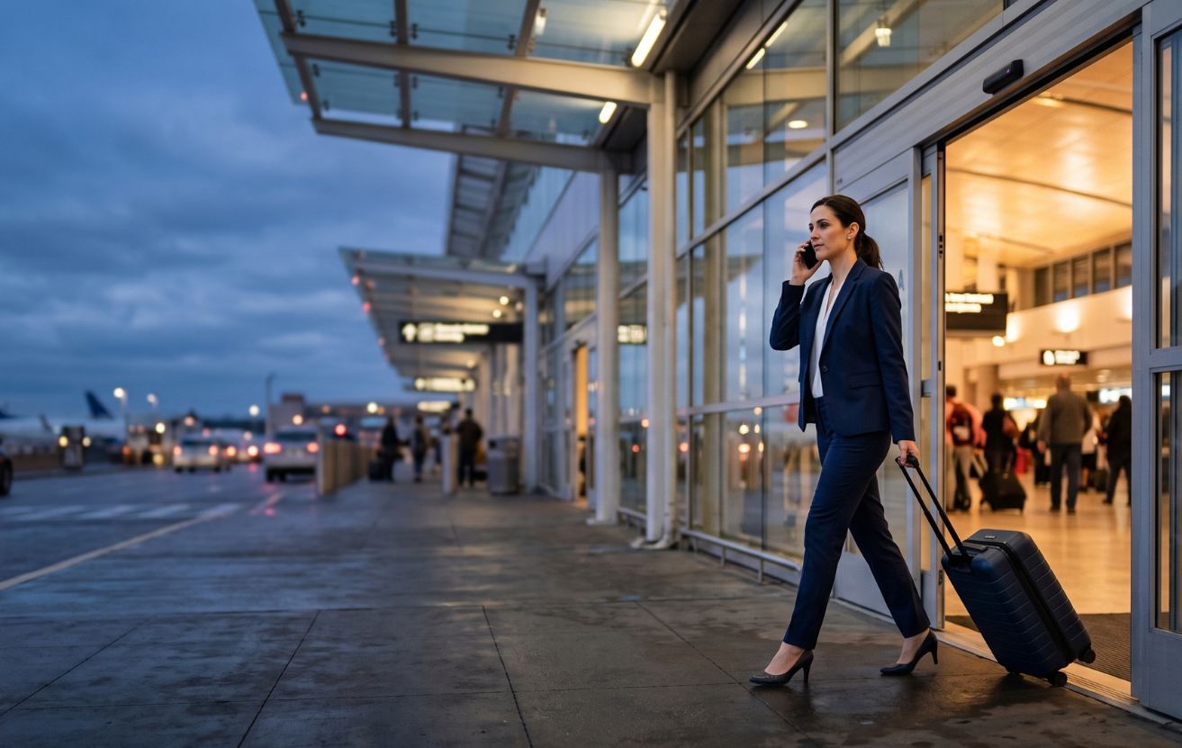 Businesswoman walking out of the airport