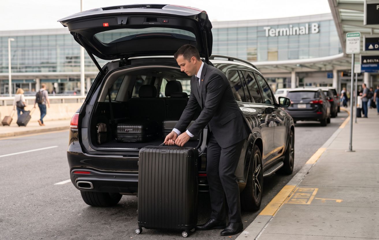 Chauffeur putting luggage into a vehicle