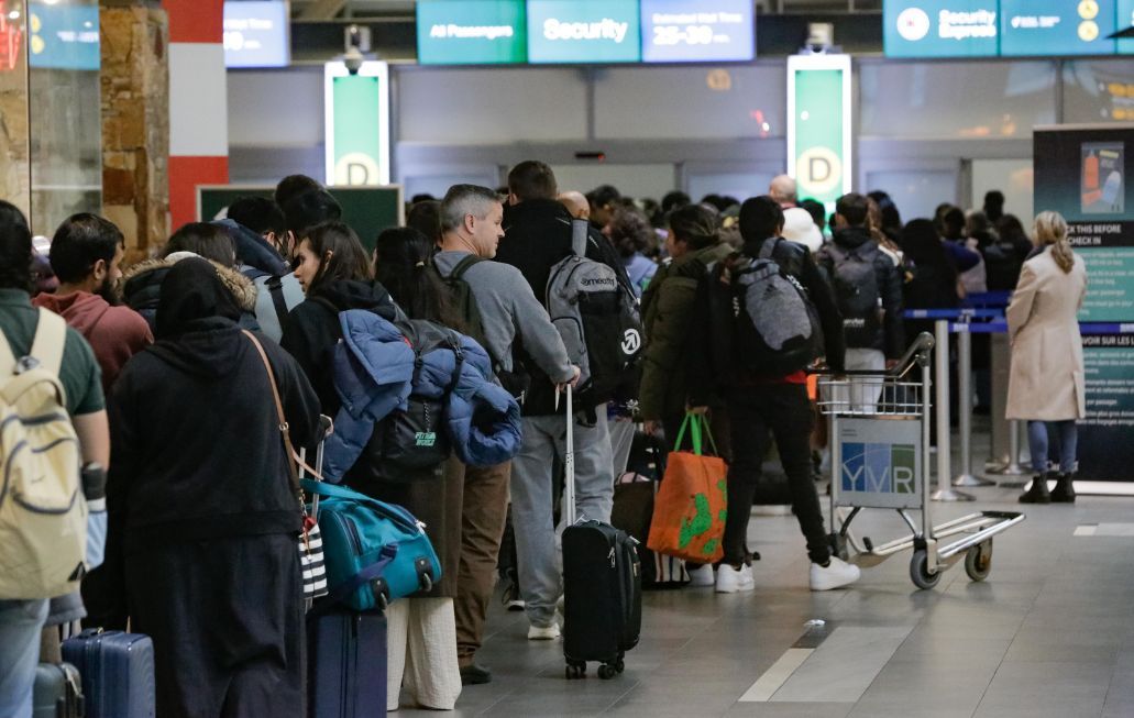 Crowded airport in winter