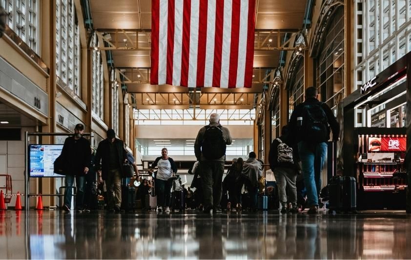 DC Airport with American Flag hanging down