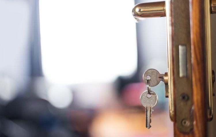 Key hanging from a door